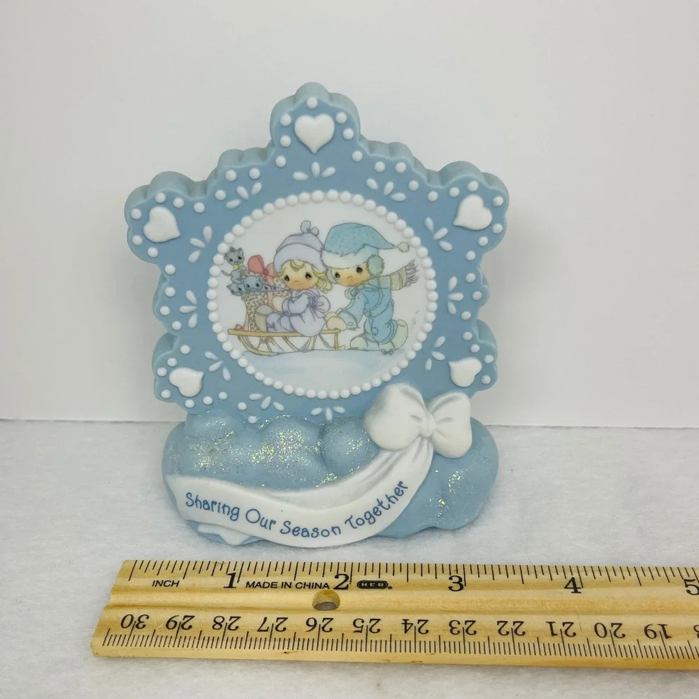 Precious Moments Sharing Our Season Together Blue Snowflake Figurine Winter Sled